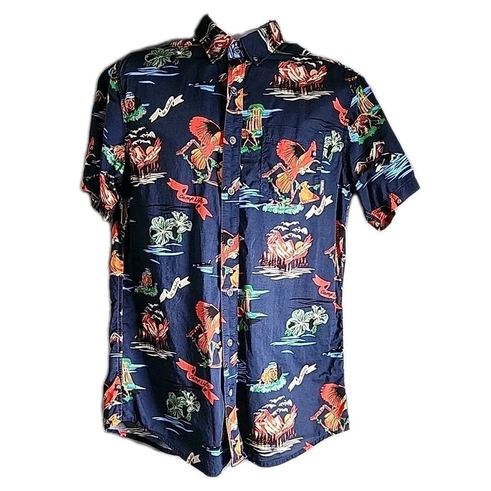 Eddie Bauer Shirt Men's M/T Blue Multicolored Camp Life Classic Fit 100% Cotton